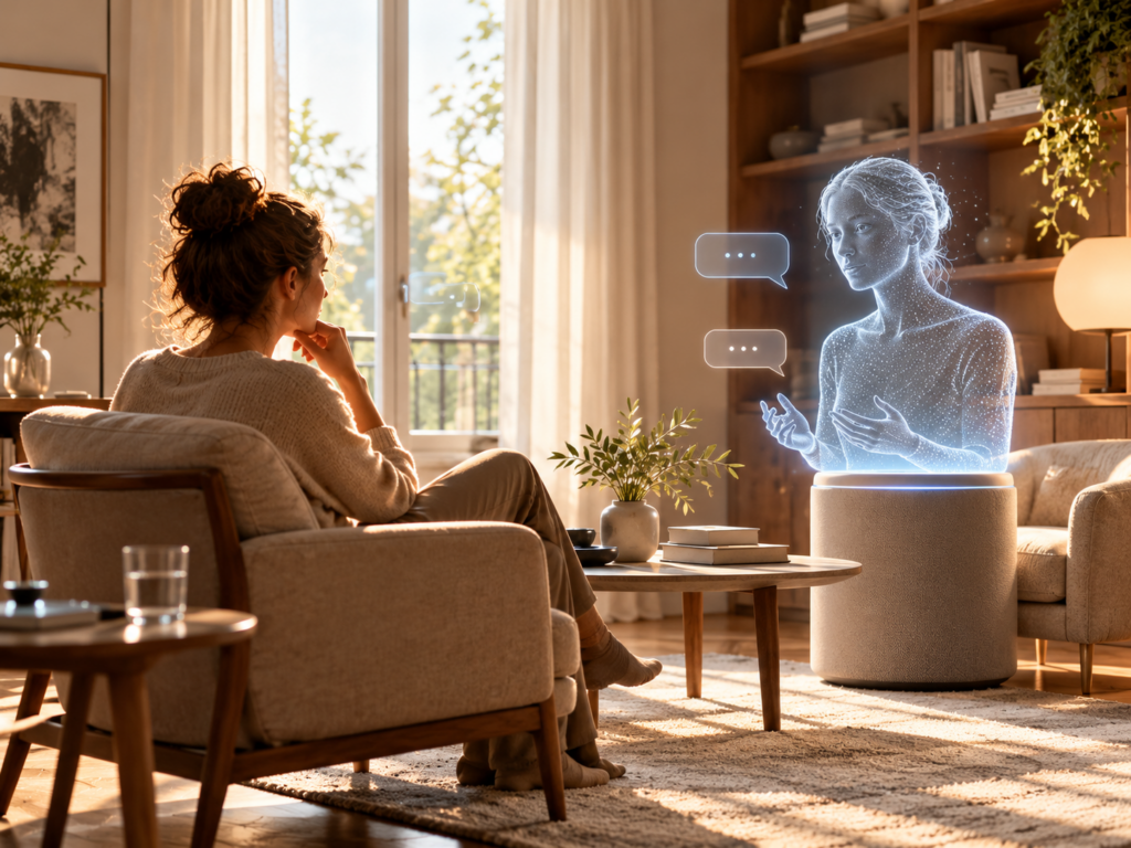 Saturation réponses femme hologramme IA