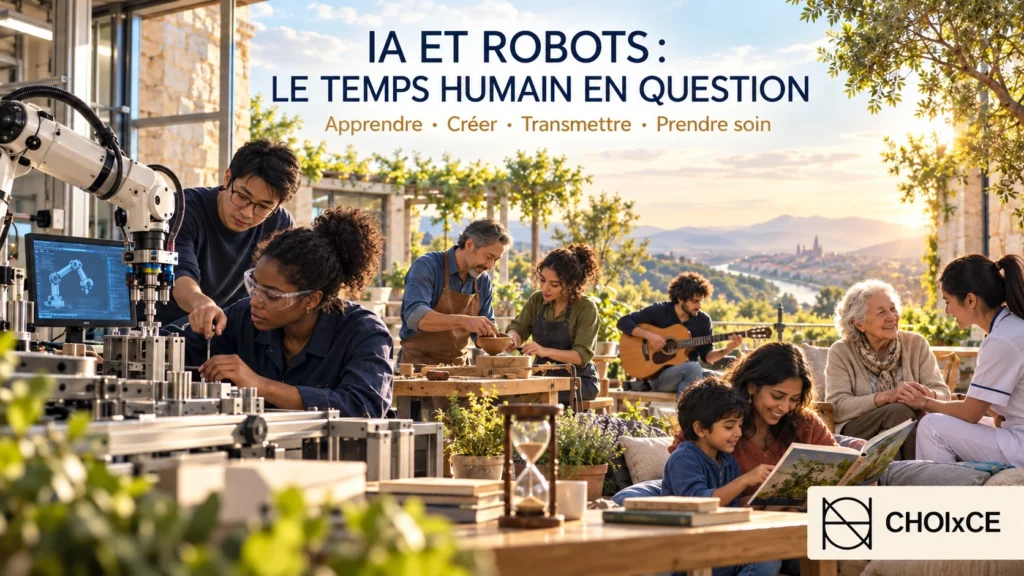 Atelier associant robotisation, apprentissage, création et soin pour interroger la place du temps humain.