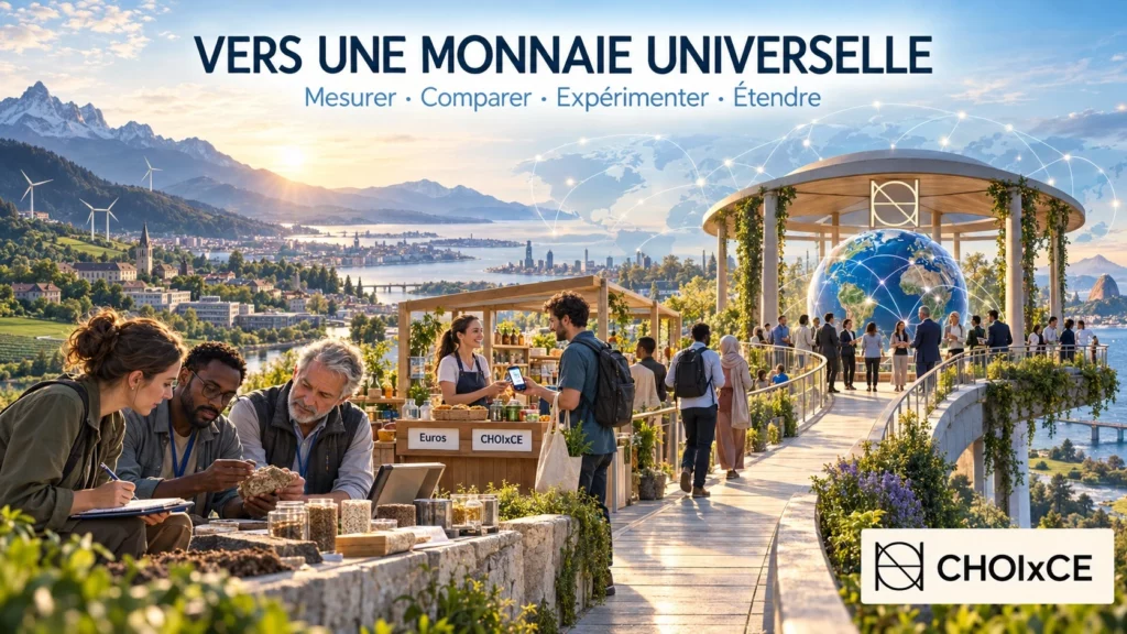 Illustration d’une transition progressive vers une référence commune puis une monnaie universelle CHOIxCE.